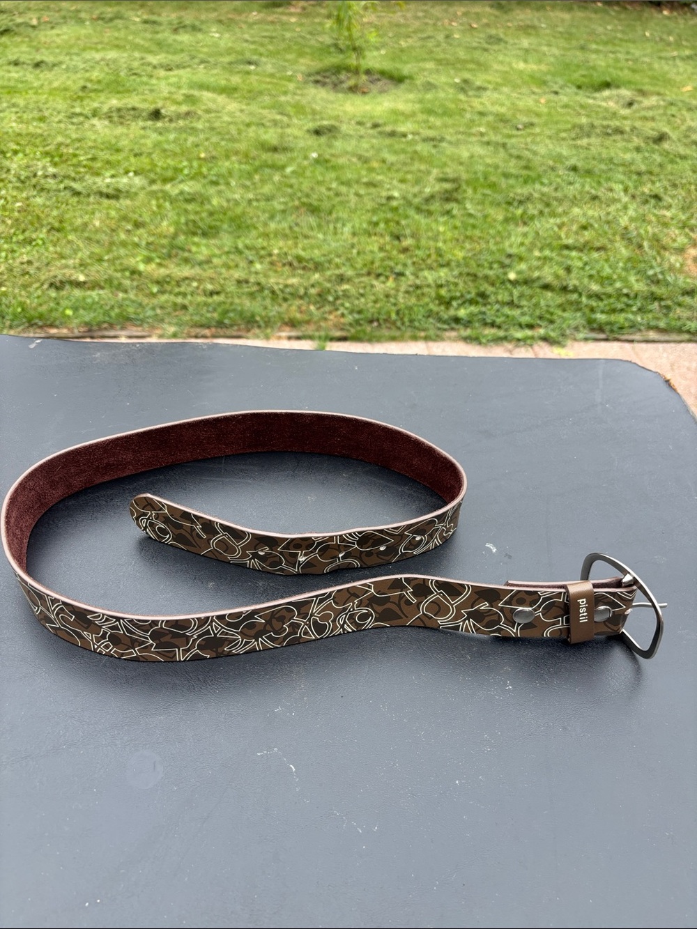 pistil Brown Patterned Leather Belt with Silver Buckle size S